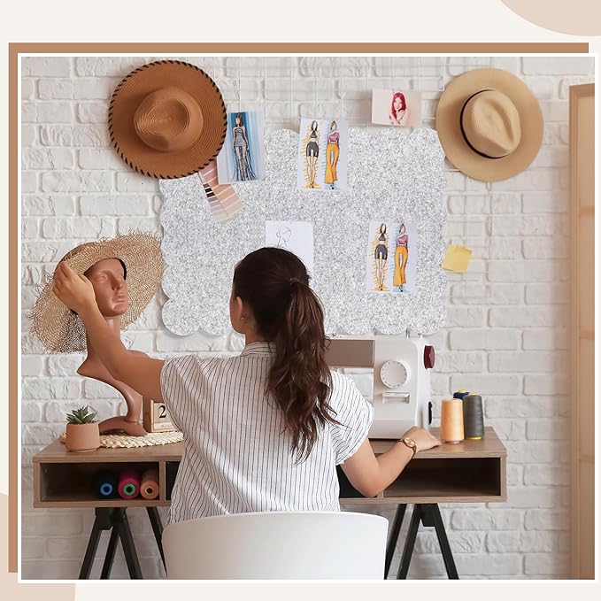 Mooliwe Scalloped Felt Bulletin Board Foldable Pin Cork Board Alternative for Wall, 3' x 2' Trifold Picture Vision Self Adhesive Bulletin Decorative(Light Gray,18 * 24 Inch)