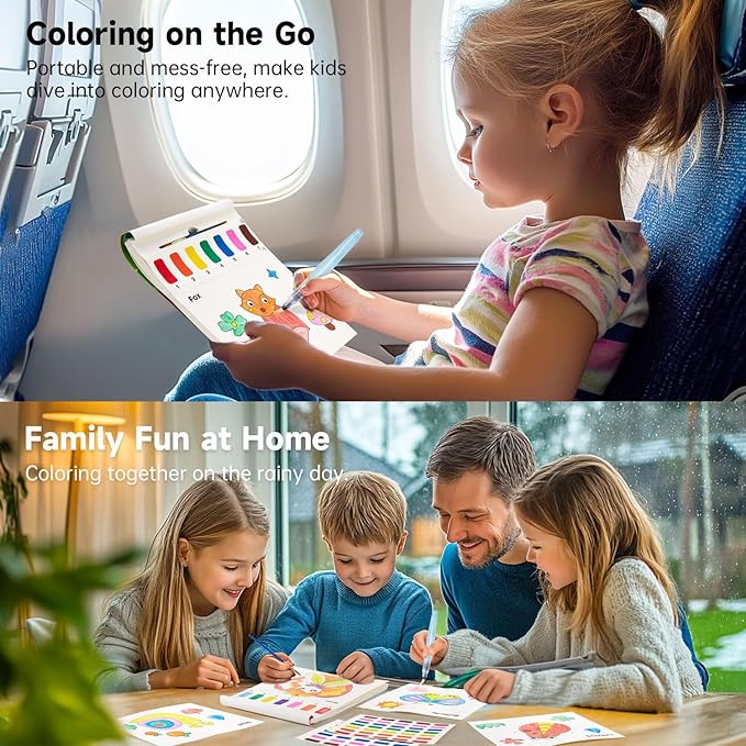 Shuttle Art Paint with Water Coloring Book for Kids, 25 Animals Themed Pages with 2 Brushes, Mess-Free Watercolor Paint Set, Travel-Friendly Art Craft Gift for Toddlers, Birthday Christmas Gift