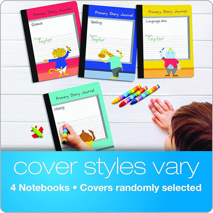 Oxford Primary Composition Notebooks, Kids Handwriting & Drawing Story Journal, Pre-K, Grades K-2, 100 Sheets/200 Pages, 9 3/4 x 7 1/2, (63784) (Pack of 4)