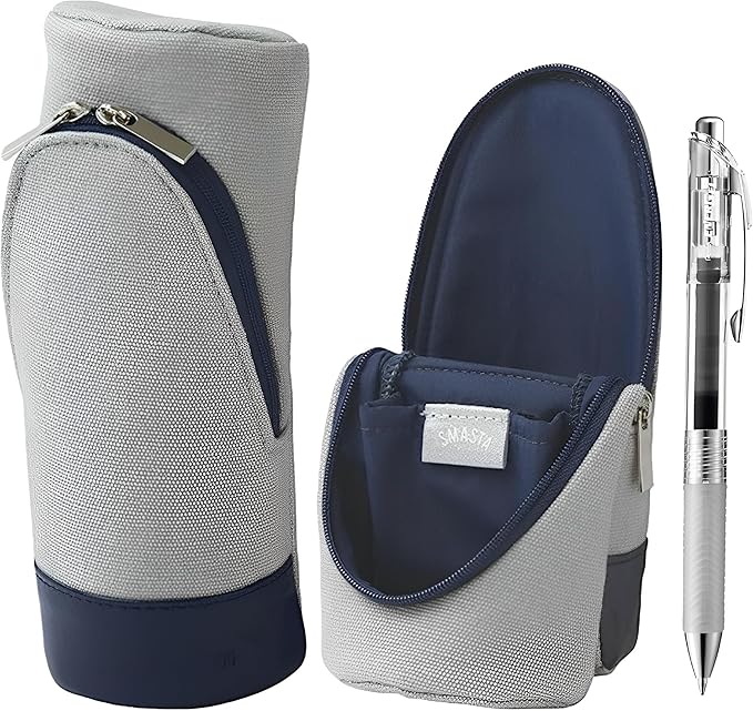 Sonic Utlim Sma-Sta Canvas Standing Pen Case and Pentel Infree Ballpoint Pen Bundle, Makeup Bag, Pencil Pouch Converts Into Smartphone Stand, Cosmetics Holder, and more, UT-4037-GL, Grey