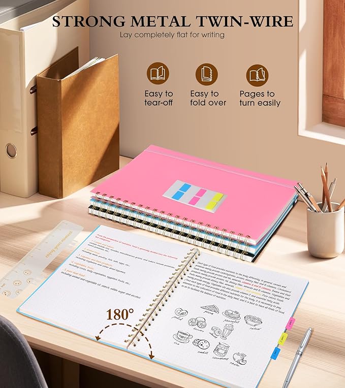 UEBZFOCS Dotted Notebook, Spiral Notebook Journal 8.5” x 11”, A4 Large Dot Grid Notebooks for Women Men, 100 GSM Dotted Paper, Plastic Hardcover Spiral Bullet Journals for Work School Sketching, Blue