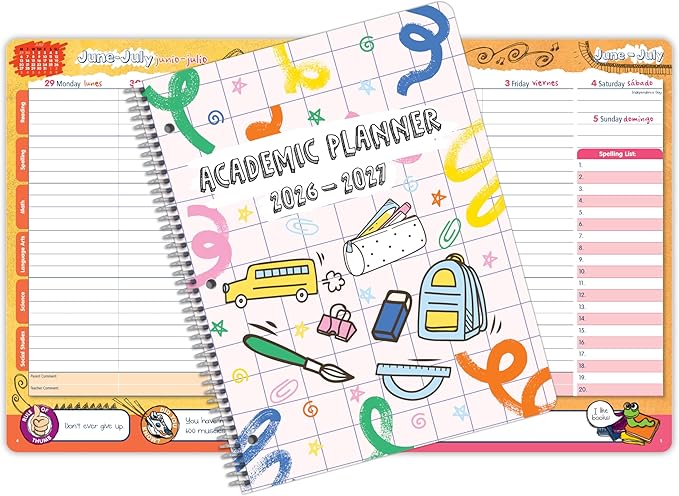 Dated Elementary Student Planner 2026-2027 Academic School Year, Large (8.5" by 11") Matrix Style Datebook with Create Cover