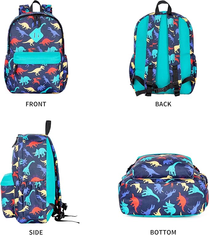 KK CRAFTS Preschool Backpack Kindergarten Little Kids Toddler Elementary School Backpacks for Boys and Girls with Chest Strap(15Inch, Dark Blue Dinosaur)