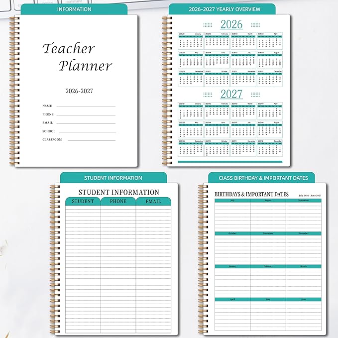 Teacher Planner 2026-2027 Weekly and Monthly Teacher Planner 2026-2027 Academic Year, July 2026 - June 2027, 8.7" x 10.8", Lesson Planner Book with Twin-Wire Binding & Tabs for Teachers - Black