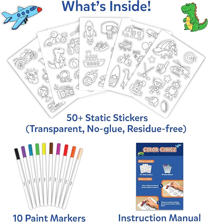 Skillmatics Cling Art – Color Clingz, 50+ Reusable Static Stickers, Mess-Free Fun for Kids, DIY Craft Kits & Supplies, Travel Toys, Creative Gifts for Boys and Girls Ages 3, 4, 5, 6, 7