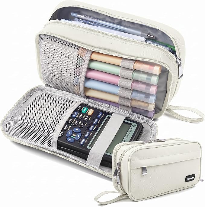 Pencil Case Big Capacity Pen Pouch Large Storage Holder Marker Pen Bag Durable 3 Compartment School Office Desk Organizer Portable Cute Zipper Stationery for Kids Teen Student Boys Girls Adults
