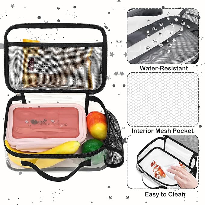 FlowFly Kids Lunch box Insulated Soft Bag Mini Cooler Back to School Thermal Meal Tote Kit for Girls, Boys,Clear
