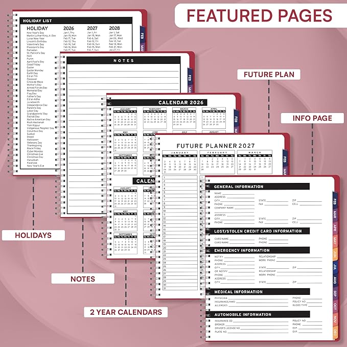 Ensight 2026 Appointment Book and Planner 6.5" x 8.5" Large Hourly Weekly Daily Schedule Book with Tabs, 30 Minute Time Slots, Magenta Calendar Organizer Jan 2026–Dec 2026 Appointment Planner - Magenta