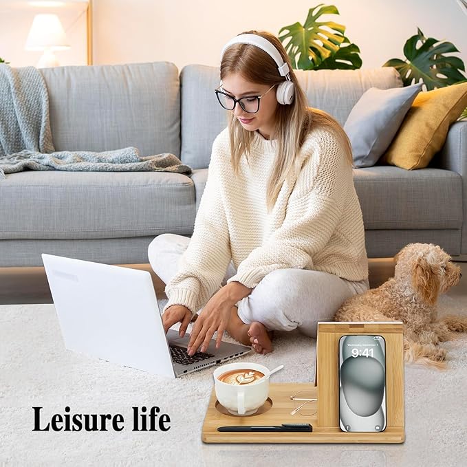 Bamboo Book Holder, Triangle Book Holder Stand with Acrylic Picture Frame, Book Rest with Cup Holder, Tablet and Kindle Stand, Book Lovers Gifts, Bookish Gifts, Bamboo Book Rest Stand