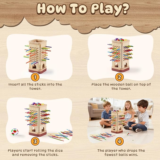 Montessori Game Wooden Board Game, Multiplayer for Kids 4-8, Math Educational, Fine Motor Skill Toy for Girls Boys, Classic Fun Games for Age 3 4 5 6 7 8 Girls Boys Gifts