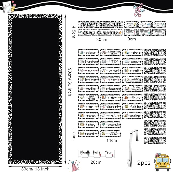 Gueevin Composition Book Daily Schedule Pocket Chart & Card Set Include 1 Hanging Chart with 24 Pockets 2 Metal Hooks 60 Schedule & Activity Cards Reusable Calendar for Kindergarten Daycare Decor