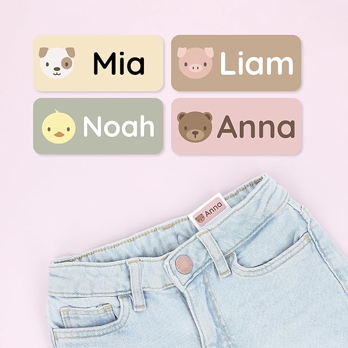Personalized Name Labels for Kids (180) – Custom Waterproof & Durable Stickers for Clothing, Daycare, Office & School Supplies - Babyanimals
