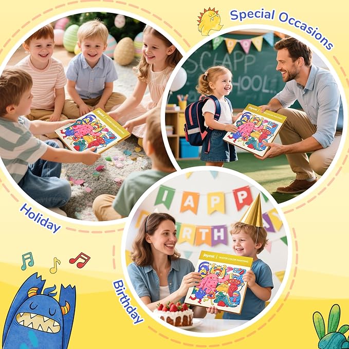 JoyCat Paint with Water Coloring Books for Toddlers, Watercolor Painting Sets for Kids Ages 3-5 4-8, Arts and Crafts Drawing Activities Toy Birthday Gifts for Boys Girls (Monsters)