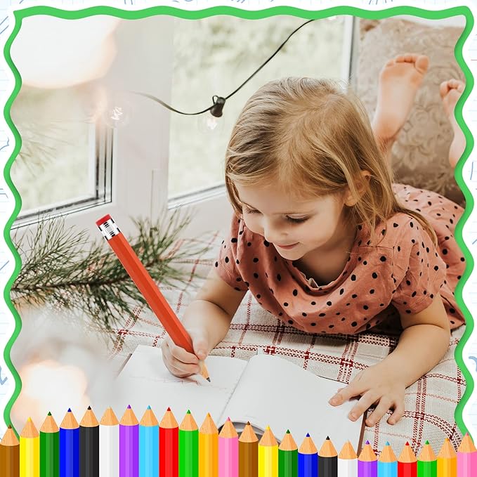 Lewtemi 24 Pcs Wooden Jumbo Pencils 14 Inch Funny Big Large Novelty Pencil Wood Cool Giant Pencil for Kids Home School Office Halloween Christmas Party Prop Gift Decor Toy, 6 Colors