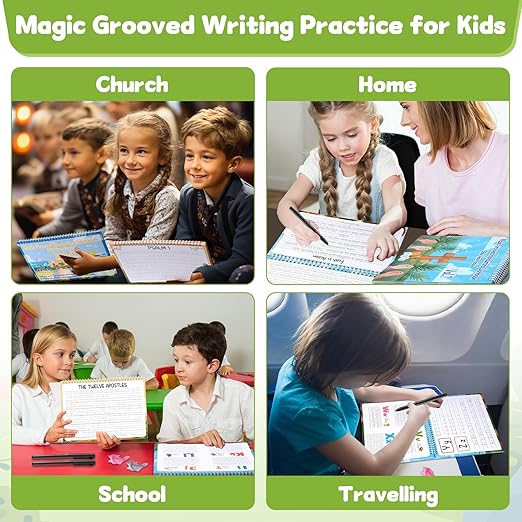 gisgfim Bible Magic Grooved Writing Practice Books for Kids Reusable Grooved Handwriting Workbooks for Kids Ages 3-8 Tracing Bible Magic Copybooks for Christian Activity Sunday School Gifts Prizes