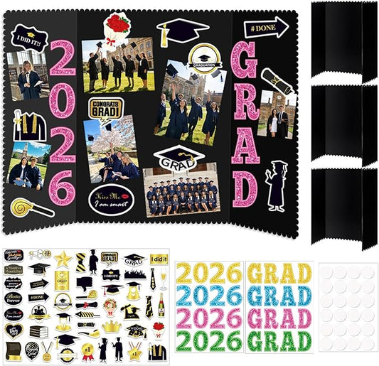 Graduation Photo Display Board - 4 Set Trifold Poster Board for Graduation Party, Colorful Folding Picture Presentation Frame for Multiple Pictures Table Decor (24x16 Inches)