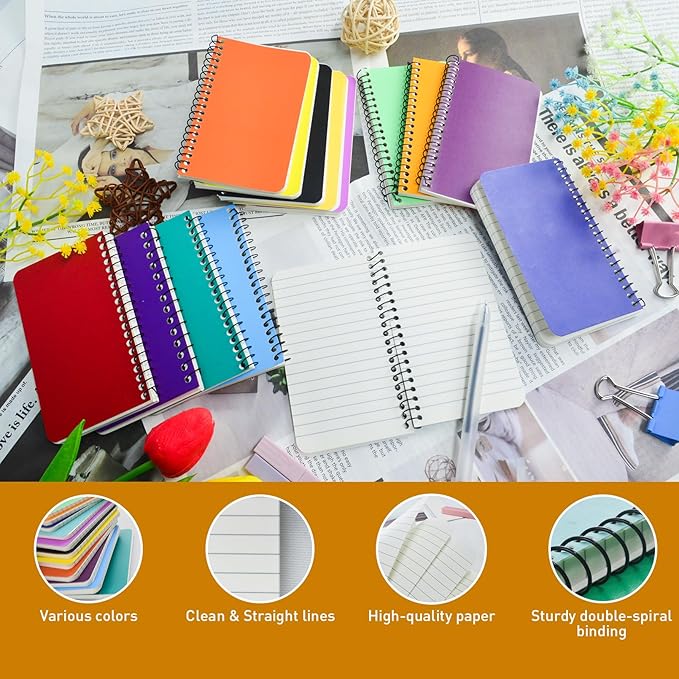 12 Pack Small Spiral Notebooks,3 x5 In Spiral Journal Notebooks with Lined Pages,Memo Pads,College Ruled Paper,Mini Pocket Notebooks for Work School,60sheets