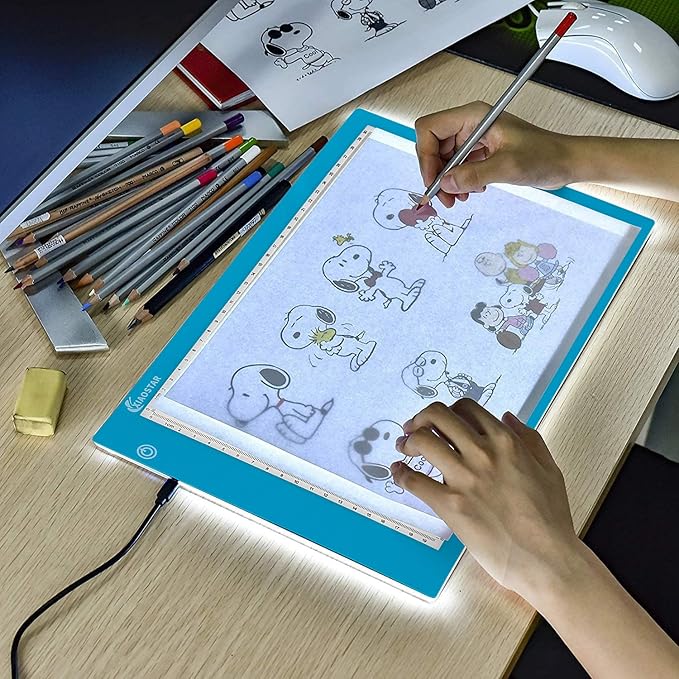 XIAOSTAR Light Box Drawing Pad, 12000 Lux LED Tracing Board A4, USB Powered (Not Rechargeable) PMMA Panel, Adjustable Brightness for Diamond Painting, Sketching, Animation, X-Ray–Includes Accessories