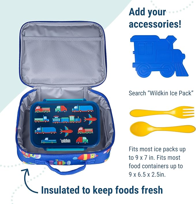 Wildkin Kids Insulated Lunch Box, Keeps Food Hot or Cold, BPA-Free with Mesh Pockets & Easy-Clean Lining – Ideal for School, Travel & Daycare – Robots