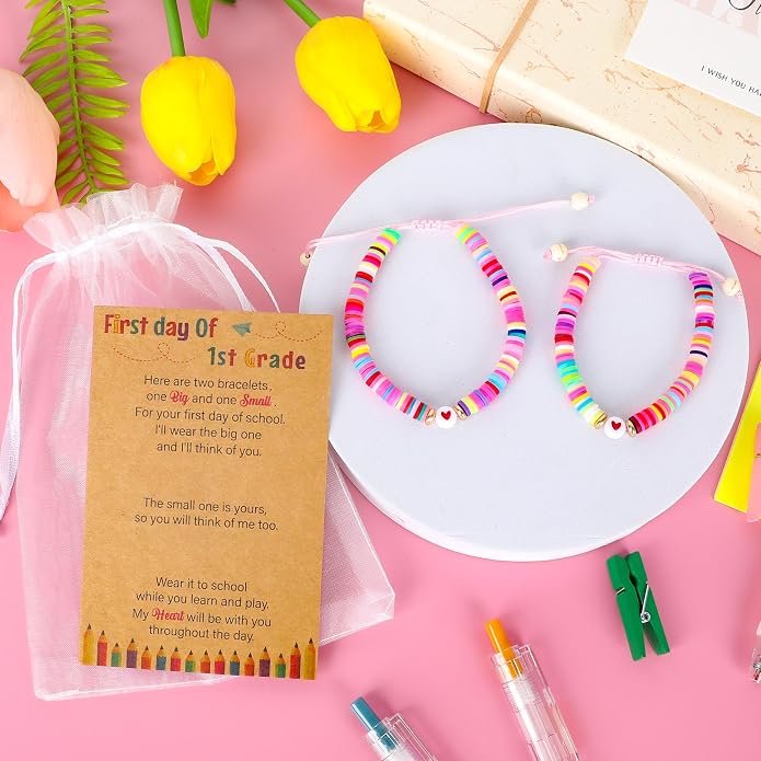 Back to School Supplies, First Day of Kindergarten Bracelet, Back to School Bracelet Mommy and Me, Prek Matching Wish Bracelets Set, Adjustable Bracelet for Boys Girls Gifts Stuff Bulk