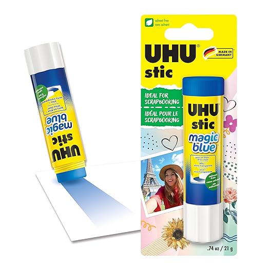 UHU Stic Magic Blue Colored Glue Stick, 21g: Solvent Free & Washable – Applies Blue & Dries Clear, Washable & Non-Toxic – All Purpose School & Craft Adhesive for Kids, Scrapbooking, Office & Home Use