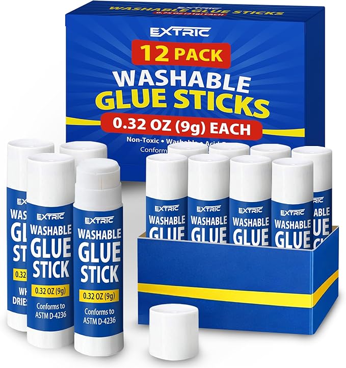 Glue Sticks Bulk Classroom, White Glue Sticks for Kids 12 Count, 0.32 Ounce, Washable All Purpose, for Kids, School and Home