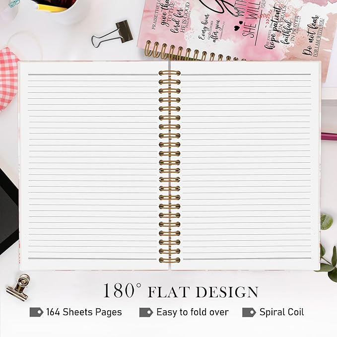 QLMX Pink God Is Within Her She Will Not Fall Spiral Notebook, Christian Gifts for Women A4 Journal Notebook, Bible Notebooks for School Work, Inspirational Religious Office Supplies Gifts, 8.3x11.7In