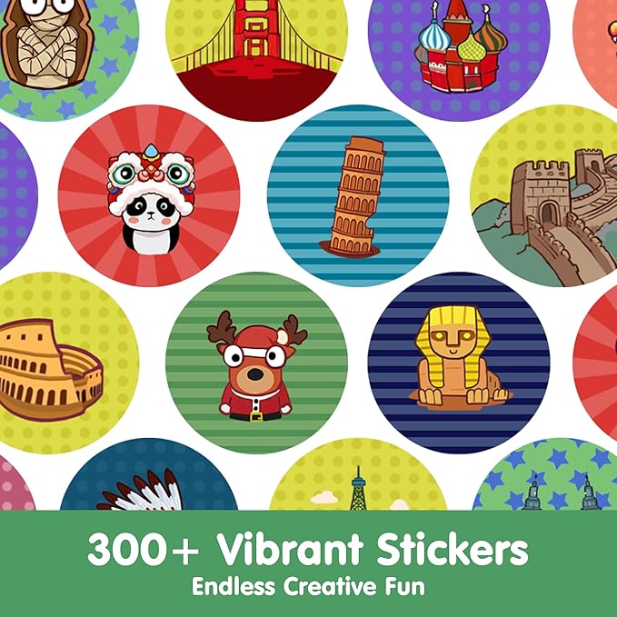 iPlay, iLearn Kids Lady Libert Sticker Stamp Set - 400+ Stickers 18-Page Activity Book, Toddler Creative Art Craft Educational Travel Toy, Birthday Easter Basket Gifts 3 4 5 6 Year Old Girl Boy