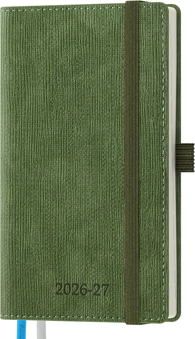 2026-2027 Weekly and Monthly Planner (July 2026–December 2027), 6.5"x3.75", Vertical Layout, 18 Months Agenda with Month Tabs & Pocket, Academic Calendar with Vegan Leather Cover,Olive Green