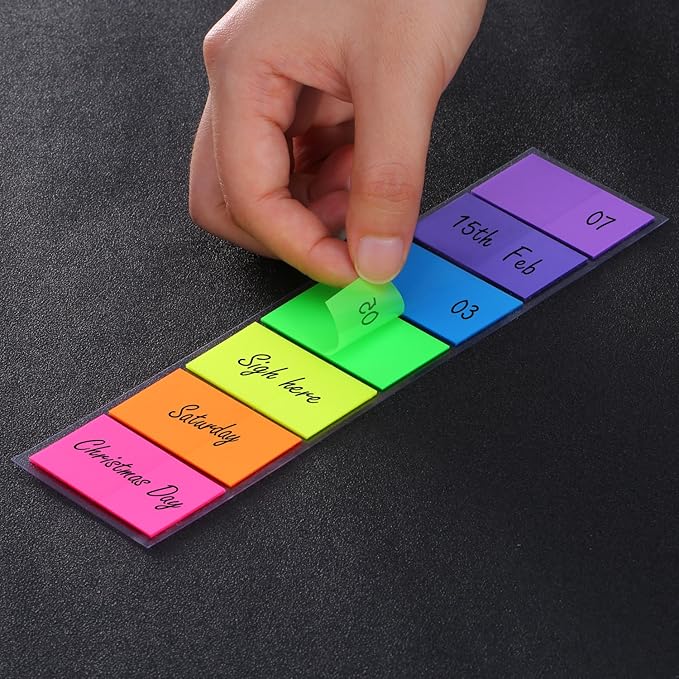 Pangda 560 Sheets Sticky Index Tabs Transparent Sticky Page Markers Flags Index Tabs Notes Tab Stickers Writable Labels Text Highlighter Strips, 20 x 45 mm, 4 Sets, 7 Colors