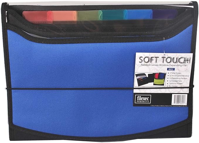 Filexec Soft Touch Padded Canvas Window Expanding File, 13 Pockets, 1 Pack, Blue (46221-6)