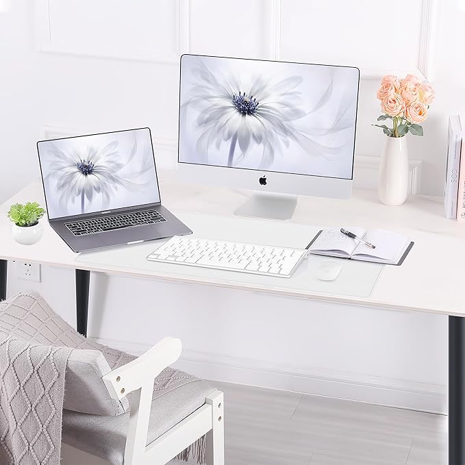 AFIING Cork Desk Mat 31.5" x 17", Waterproof Dual-Sided Cork & PU Leather Desk Pad, Non-Slip Desk Protector for Home Office, Workspace Setup & Gaming (White)