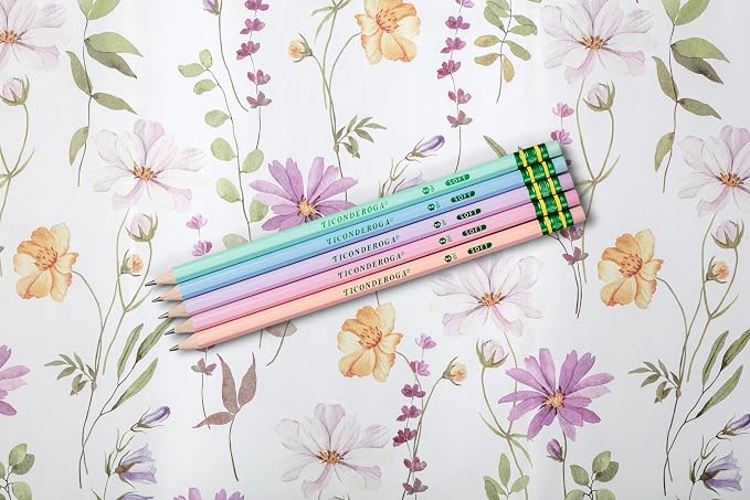 Ticonderoga Wooden Pencils, Pre-Sharpened, 2 HB Soft, Pastel Colors, 18 Count