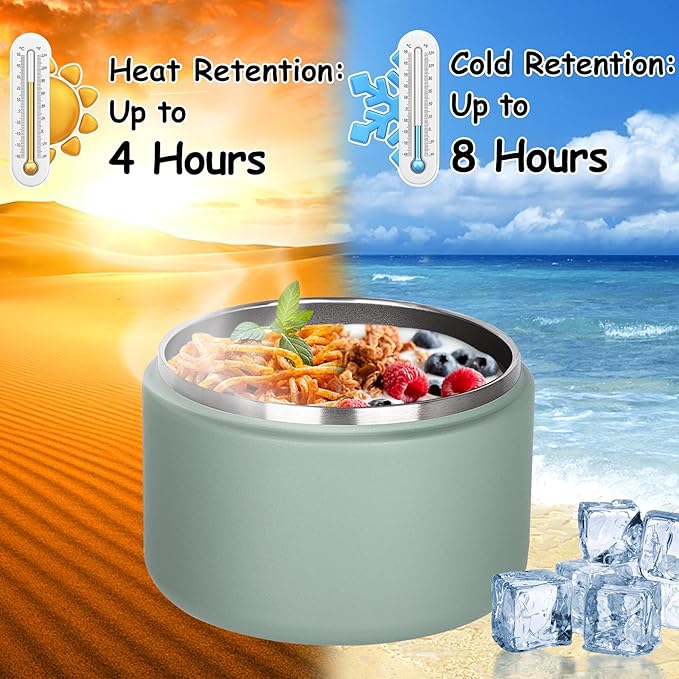 Pawtong 12oz Insulated Vacuum Food Jar with Buckle Lid Wide Mouth Soup Thermo for Hot Food Kids Leakproof Stainless Steel Lunch Container