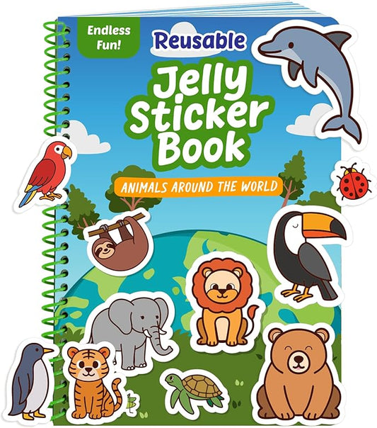 Reusable Sticker Book - Animals - 50 Jelly Stickers for Toddlers & Kids 3-5: Fun Toddler Travel Toys, Airplane & Car Activities for Kids - Sticker Books for Toddlers 3 Years Old, Toy Gifts for 1-3 2-4