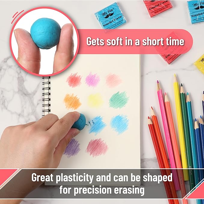 Mr. Pen- Kneaded Eraser Set, 18 Pack, Colorful Moldable Art Erasers with Storage Cases & Sharpener, Soft Kneadable Erasers for Charcoal, Graphite, Pencil & Pastel Drawing