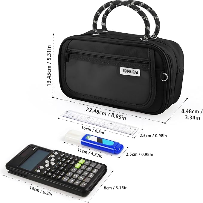 TOPBIDAI Large Pencil Case Pouch School Supplies for Girls Boy Women Men | Big Pencil Bag with 5 Compartments, Easy Grip Handle, Office College School Pencil Box