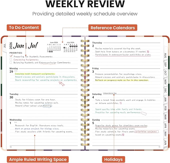 Planner 2026-2027, Academic Planner Weekly and Monthly, Jul 2026 - Jun 2027, Spiral Bound School Planning Tool with Tabs and Pocket, Perfect for Students & Teacher, 8.5" x 11", Checkered