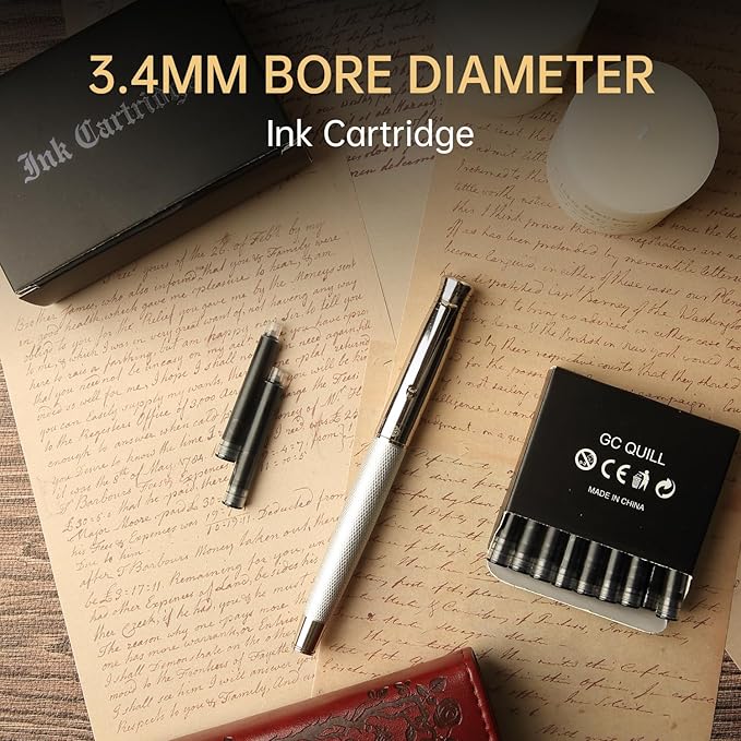 Fountain Pen Ink Cartridges, 72 Pack Black Ink Refills (4 Boxes of 18) - Bore Diameter 3.4mm (Black)