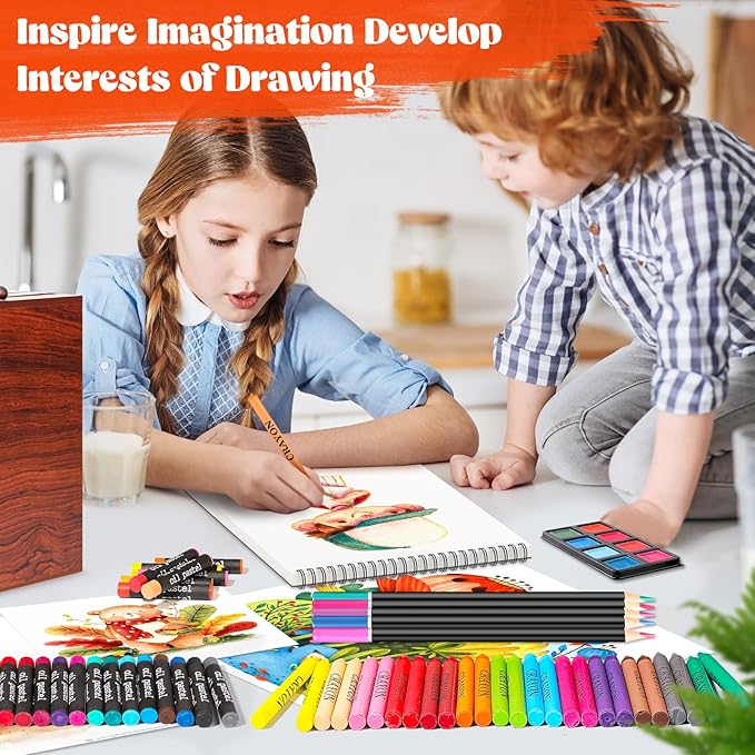 Hapikalor 156-Pack Art Kit Drawing Set with 2 Sketch Book, Crayons, Colored Pencils, Arts and Crafts Art Supplies