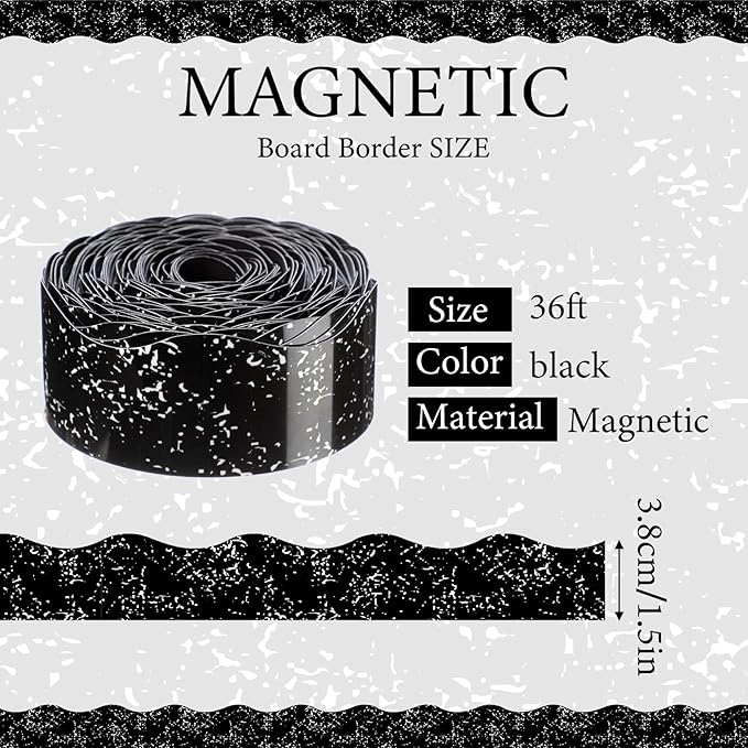 Tellegloww 36 ft Scalloped Magnetic Border Magnetic Border for Whiteboard Bulletin Board Borders Reusable Rolled Borders Trim for Office Chalkboard(Composition Notebook)