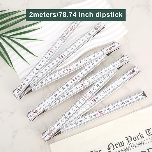 Portable 10-Fold Oil Tank Gauge Measuring Stick 78" (2m), Durable Wooden Fuel Tank Dipstick Folding Stick Ruler for Checking Accurate Fuel Level (White)