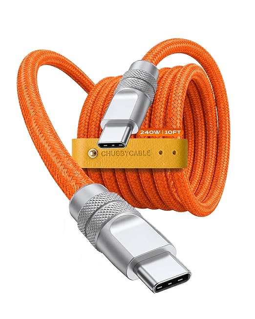 chubbycable Flex USB C to USB C Cable 240W Fast Charging Soft Braided Heavy-Duty Type C Charger 10FT for iPhone 17, MacBook Pro, Samsung Galaxy, Orange