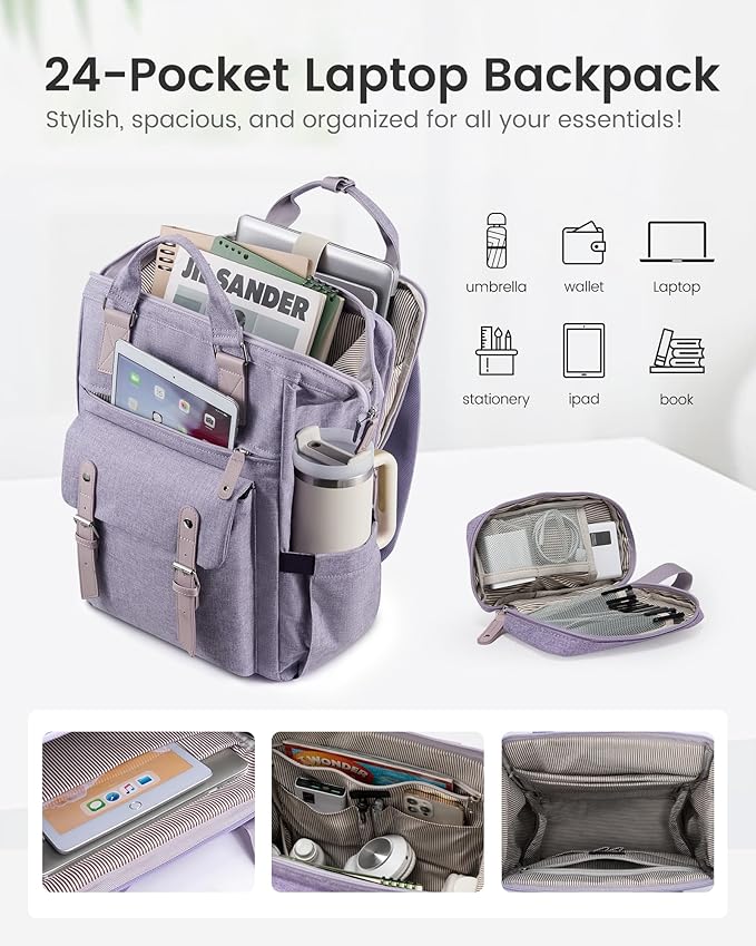 LOVEVOOK Laptop Backpack for Women with Giant Tumbler Holder Pocket,17.3 inch Waterproof Travel Backpack Purse Computer Laptop Bag