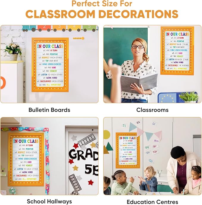 FaCraft Classroom Rules Poster - Motivational Posters for Classroom Decorations Laminated Inspirational Class Rules Poster for Elementary Middle School Back to School Teacher Supplies
