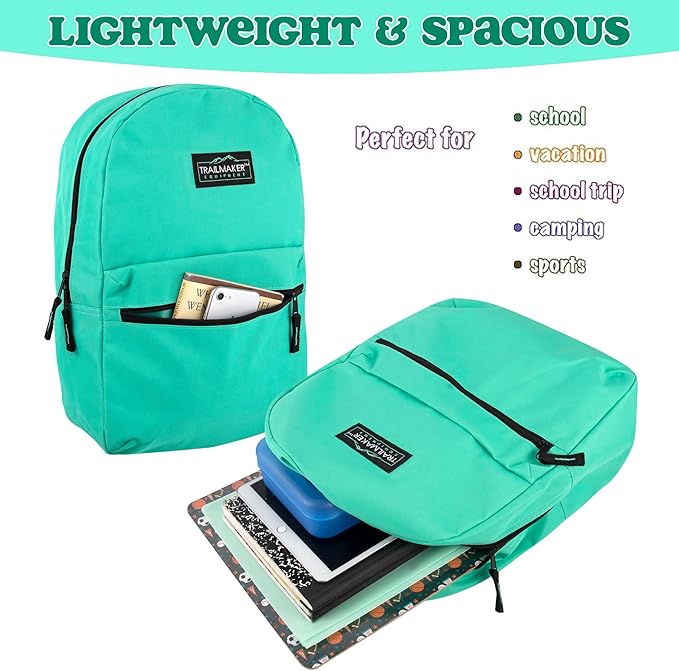 Trail maker Classic 17 inch Backpacks with Adjustable Padded Straps | School Backpacks for Girls, Boys (Aqua)