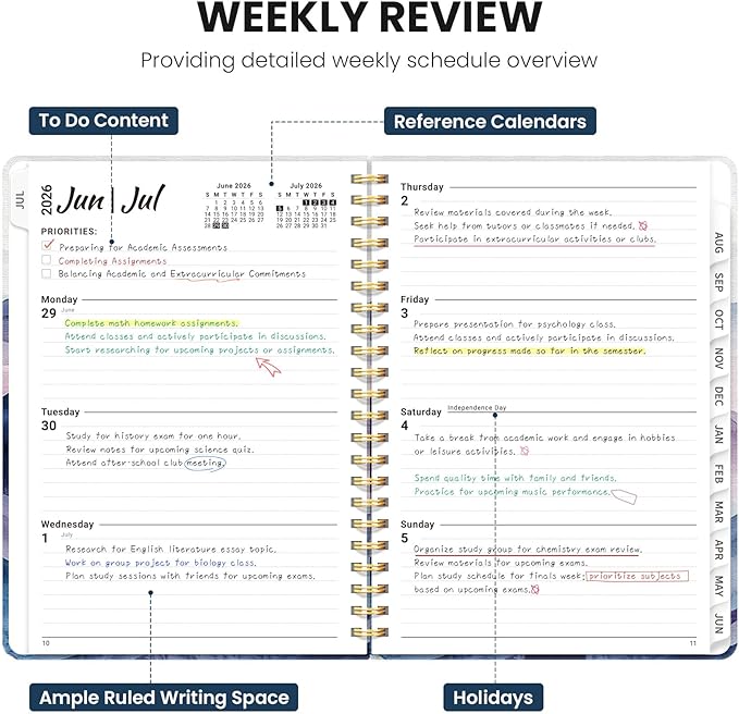 Planner 2026-2027, Monthly and Weekly Academic Planner July 2026 - June 2027, Hardcover Student Teacher Planning Agenda Calendar Book with Tabs, Perfect for Office School Supplies, A5 (6.3" x 8.5") - Distant Peaks