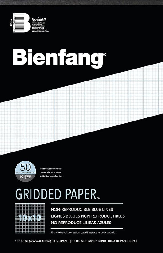Bienfang Designer Grid Paper Pad, 10x10 Cross Section, 11x17 inches, 50 Sheets