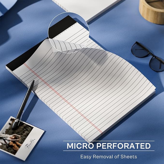 48 Pack Legal Pads Bulk 8.5 x 11 White Note Pads, Wide Ruled Legal Pads, Micro Perforated Notepads 8.5'' x 11'' with Sturdy White Back, 30 Sheet/Notepad, Writing Pad for Work Study Daily Note Taking