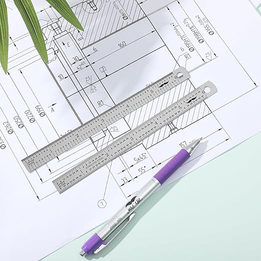 Mr. Pen- Machinist Ruler, 6 Inch, 2 Pack, Stainless Steel Imperial, Precision Measuring Tool, 1/10, 1/100, 1/32, 1/64 Inch Graduation for Engineering, Carpentry, Drafting, Office, School